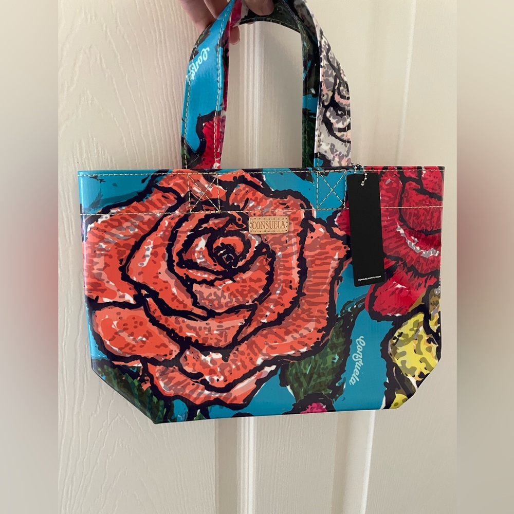 NWT Consuela Grab & Go, Floral Mini Tote with Orange & Red Roses